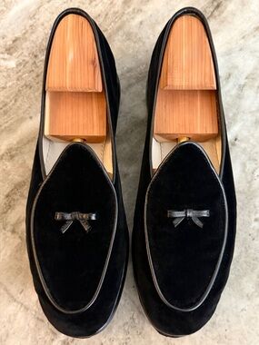 BELGIAN SHOES MR CASUAL LOAFER BLACK VELVET SLIPPER TUXEDO 10 BOW TIE FORMAL